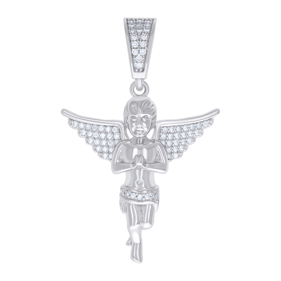 925 Sterling Silver Unisex 0.73ct Moissanite Angel Charm Pendant